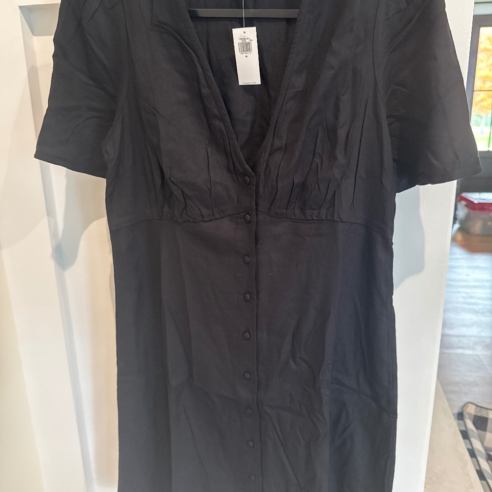 Black Button Down Crepe Mini Dress